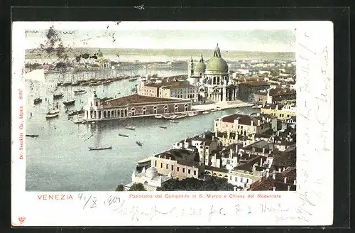 AK Venezia, Panorama dal Campanile di S. marco e Chiesa del Redentore