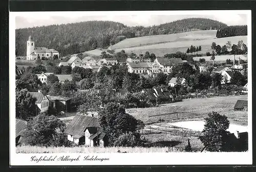 AK Giesshübel im Adlergebirge, Ortstotale mit der Kirche