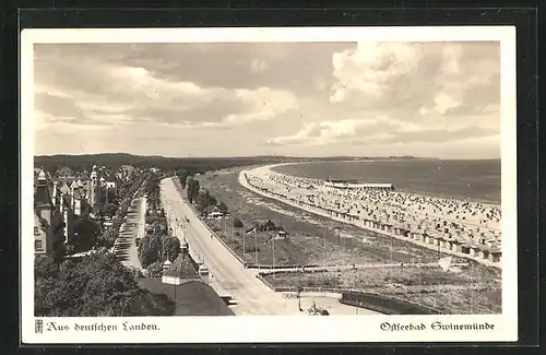 AK Swinemünde, Strandleben und Uferpromenade