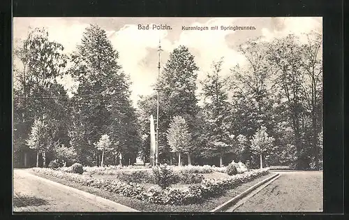 AK Bad Polzin, Kuranlagen mit Springbrunnen