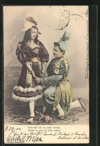 AK Gern thu'ich es, liebe Grethe. Weisst ja, wie ich Dich anbete!, kostümierte Kinder