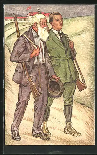 AK Schützen unterwegs auf der Landstrasse, Jubiläum Schweizerischer Schützenverein 1824 - 1924