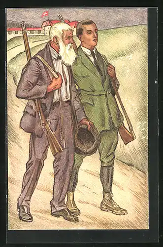 AK Schützen unterwegs auf der Landstrasse, Jubiläum Schweizerischer Schützenverein 1824 - 1924