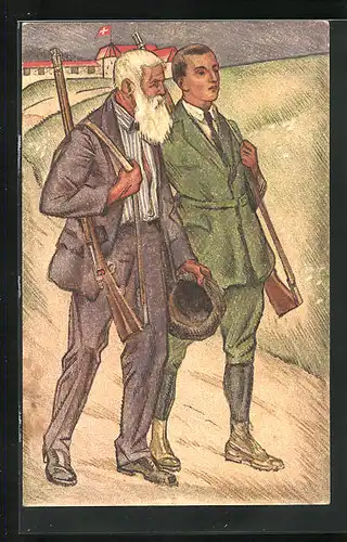 AK Schützen unterwegs auf der Landstrasse, Jubiläum Schweizerischer Schützenverein 1824 - 1924