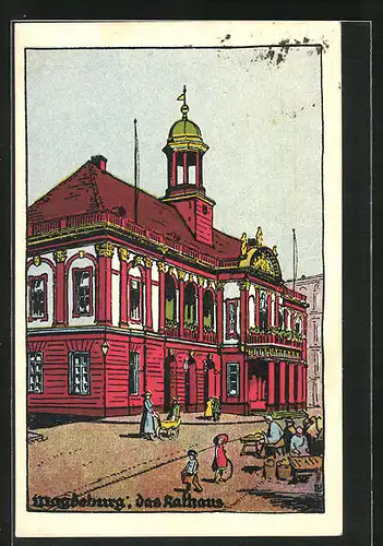 Steindruck-AK Magdeburg, Rathaus