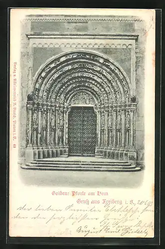 Relief-AK Freiberg i. Sa., Goldene Pforte am Dom