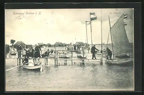 AK Dahme i. Holst., Ruderboote und Segelschiff am Strand