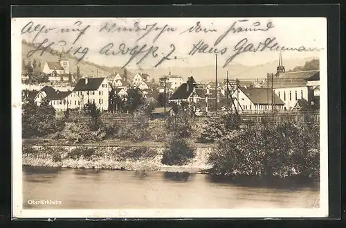 AK Obertürkheim, Ortspartie, Blick zur Kirche, Neckarpartie