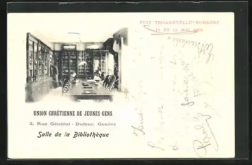 AK Genève, Salle de la Bibliothèque, 3, Rue Général Dufour, Union Chrétienne de Jeunes Gens