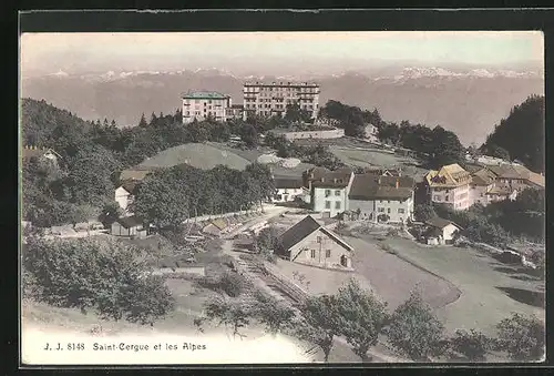 AK Saint-Cergue, Vue générale et les Alpes
