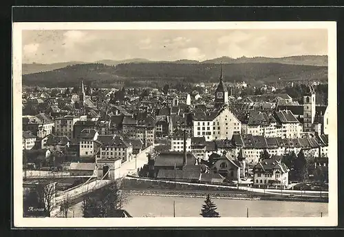 AK Aarau, Ortsansicht mit Brücke aus der Vogelschau