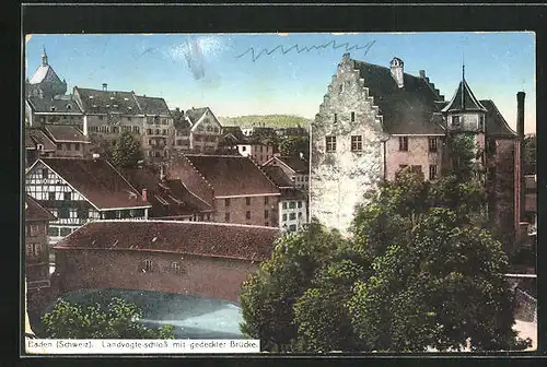 AK Baden, Landvogteischloss mit gedeckter Brücke
