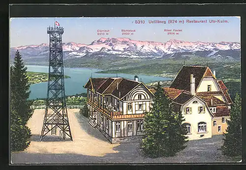 AK Uetliberg, Restaurant Uto-Kulm, Aussichtsturm und Alpenpanorama