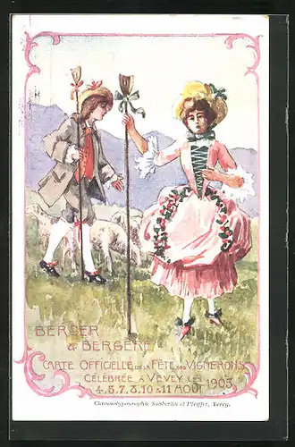 AK Vevey, Fete des Vignerons 1905, Berger et Bergère