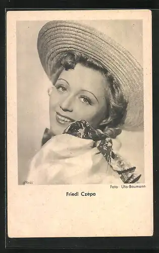 AK Schauspielerin Friedl Czepa mit sommerlichem Strohhut