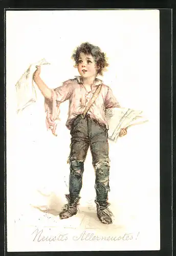 AK Junger Zeitungshändler preist die neueste Ausgabe an