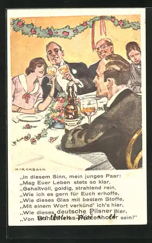 Künstler-AK Reklame für Schultheiss-Weizenhofer, gesellige Runde bei Bier am Tisch sitzend