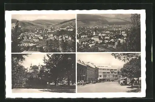 AK Vsetin, Mehrfachansichten, Stadttotale, auf dem Hauptplatz, Blick zur Kirche