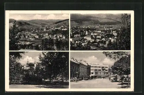 AK Vsetin, Generalansicht der Stadt, Blick zur Kirche, auf dem städtischen Platz