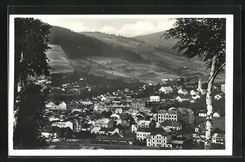 AK Vsetin, Talpanorama mit der Stadt, Blick zur Kirche