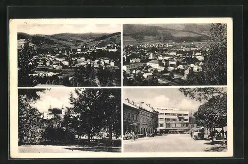 AK Vsetin, Mehrfachansichten, Stadttotalen, auf dem Hauptplatz, Blick zum Schloss