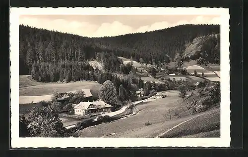 AK Velke Karlovice, Blick auf das Gasthaus im Tal