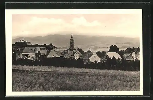 AK Pribor, Blick zur Kirche in der Stadt