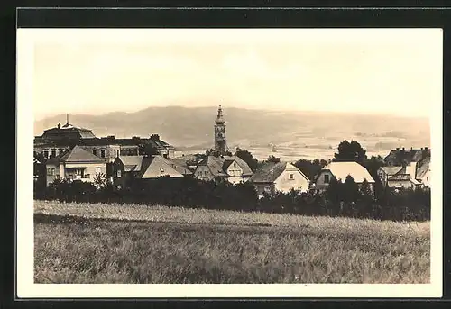 AK Pribor, Ortstotale von den Feldern aus mit Blick zur Kirche