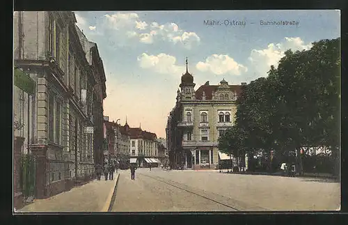 AK Mähr. Ostrau, Stadthäuser in der Bahnhofstrasse