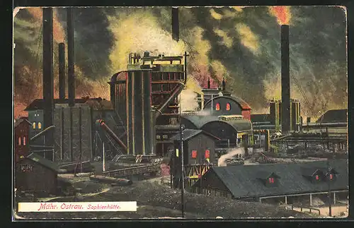 Künstler-AK Mähr. Ostrau, Blick auf die Sophienhütte