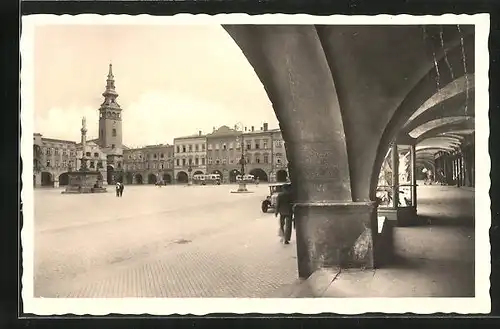 AK Neutitschein, Durchblick auf den Stadtplatz mit der Kirche