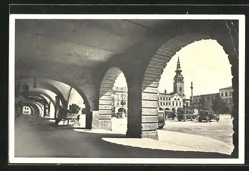 AK Neutitschein, Hauptplatz mit dem Laubengang