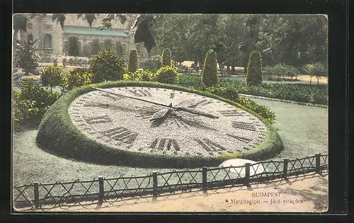 AK Budapest, Margitsziget, Blumenuhr