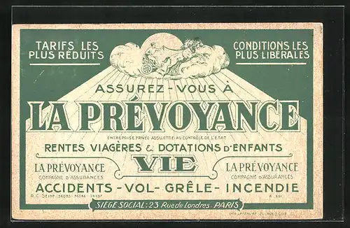 AK La Prévoyance rentes Viagéres & Dotations d'Enfants Vie, Accidents vol grele Incendie