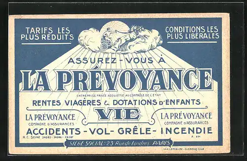 AK La Prévoyance rentes Viagéres & Dotations d'Enfants Vie, Accidents vol grele Incendie