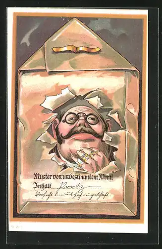 Lithographie Scherz, Muster von unbestimmtem Wert, Mann mit goldenen Ringen