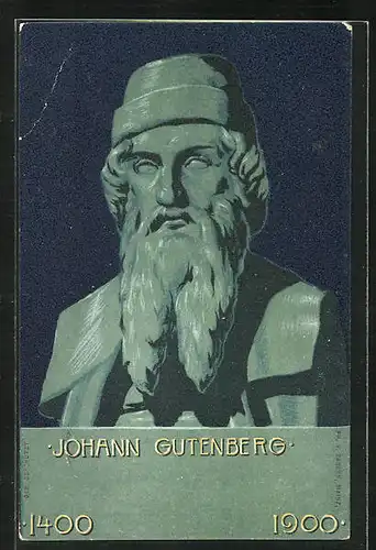 Lithographie Portrait Johann Gutenberg, Erfinder des Buchdrucks