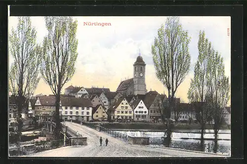 AK Nürtingen, Teilansicht mit Flussbrücke