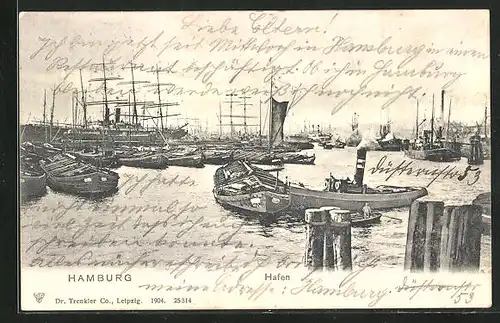 AK Hamburg, Segelschiff und Fähren im Hafen
