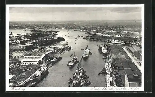 AK Hamburg, Panoramablick auf den Hafen