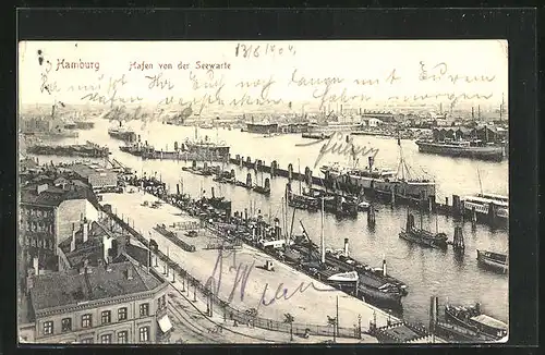 AK Hamburg, Hafen von der Seewarte gesehen