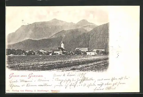 AK Grassau, Ortsansicht mit Kirche