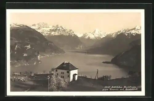 AK Seelisberg, Schlösschen Beroldingen gegen Urnersee und Bristenstock