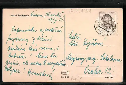 AK Bad Podiebrad / Podebrady, Uferpartie mit Gebäudeansicht