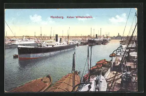 AK Hamburg, Kaiser Wilhelm-Hafen, Passagierschiffe und Frachtschiffe