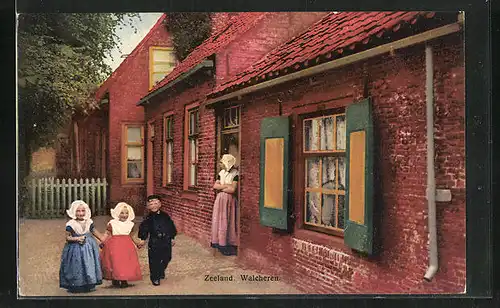 Künstler-AK Photochromie Nr. 3067: Zeeland, Walcheren, Spazierende Kinder