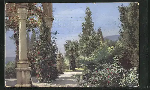 Künstler-AK Photochromie Nr. 1832: Pavillon im mediterranen Garten