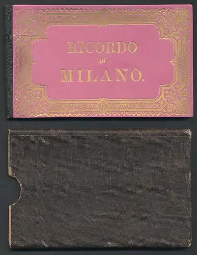Leporello-Album Milano, mit 12 Lithographie-Ansichten, Il Duomo, Teatro della Scala, Palazzo Ciani
