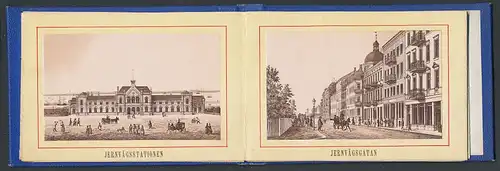 Leporello-Album Helsingborg, mit 12 Lithographie-Ansichten, Ramlösa Brunns Hotell, Jernvägsgatan, Stationen