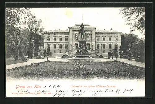 AK Kiel, Universität mit Kaiser Wilhelm-Denkmal
